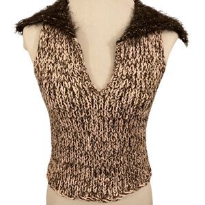 Vintage Y2K Suss Design Handmade Sweater Vest, Pink/Brown, Small